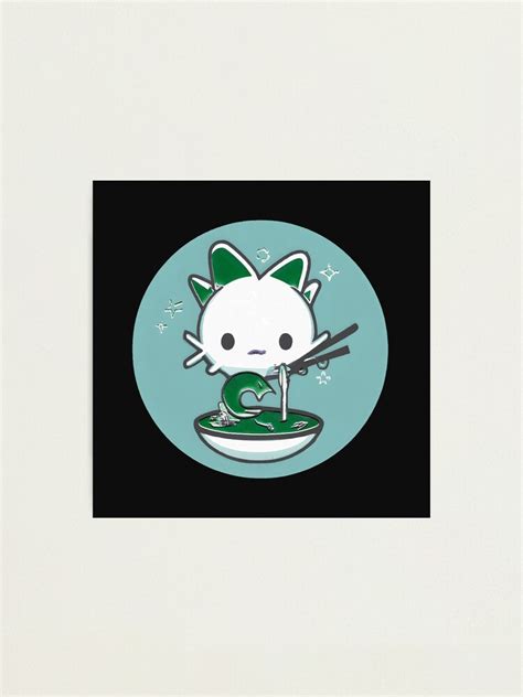 Lámina fotográfica Lindo dibujo azul verde Kawaii Axolotl comiendo