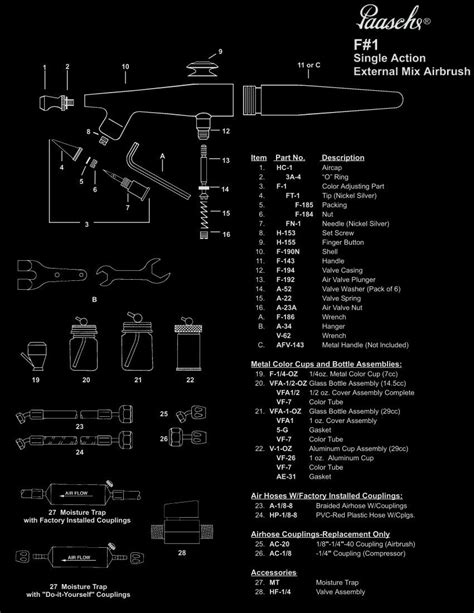 Airbrush Parts Diagrams | Airbrush Warehouse