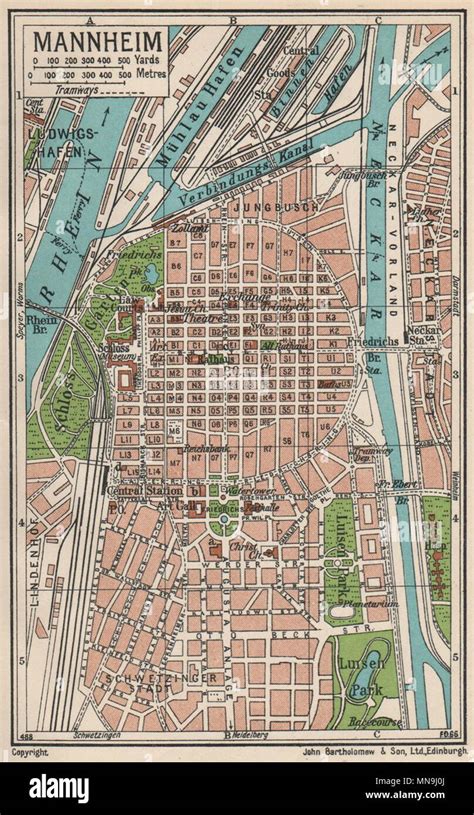 MANNHEIM Vintage Town City Map Plan Germany 1933 Old Vintage Chart