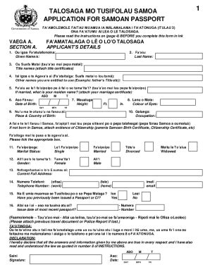 Fillable Online Samoa Org Talosaga Mo Tusifolau Samoa Application For