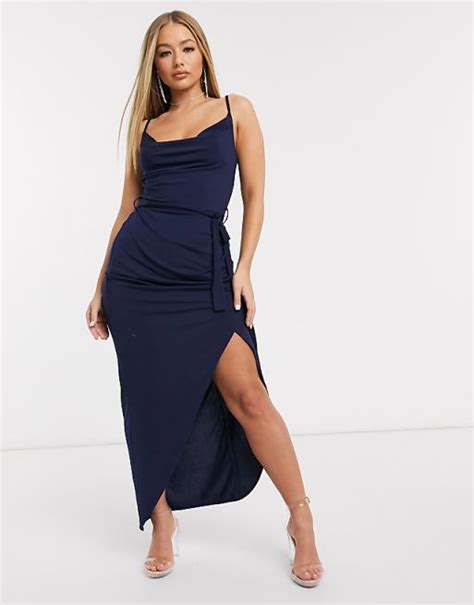 Ax Paris Cowl Neck Maxi Dress In Navy Asos