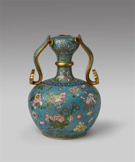 A Rare Cloisonne Enamel Garlic Head Twin Handled Vase Qianlong Period