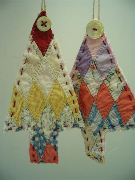 Vintage Quilt Christmas Tree Ornaments UpCycled