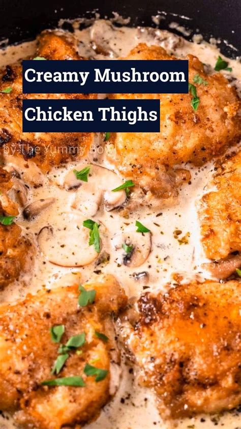 Creamy Mushroom Chicken Thighs Creamy Mushroom Chicken Chicken Thigh Recipes Crockpot