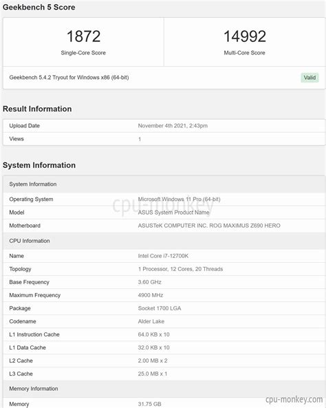 Intel Core I7 12700kf Benchmark Test And Specs