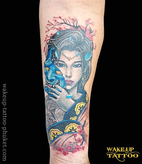 Geisya With Cherry Blossom Tattoo Patong Phuket Wake Up Tattoo