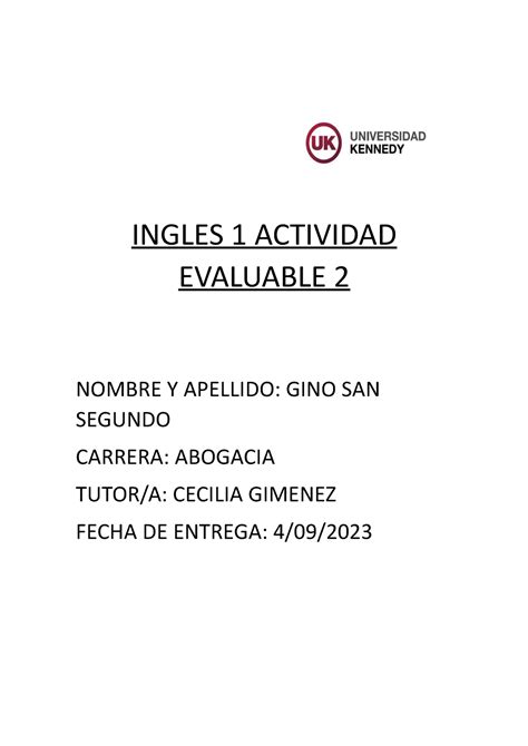 Ingles Actividad Evaluable Ingles Actividad Evaluable Nombre