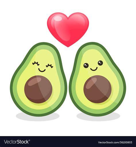 Cartoon Avocado Couple In Love Isolated On White Vector Image