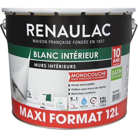 RENAULAC PEINTURE INTÉRIEUR BLANC SATIN MURS PLAFONDS MONOCOUCHE