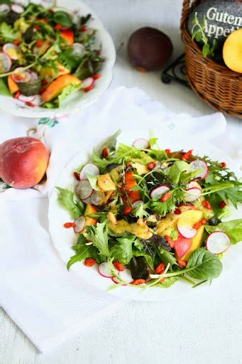 Summer Salad With Goji Berries And Poppy Peach Vinaigrette