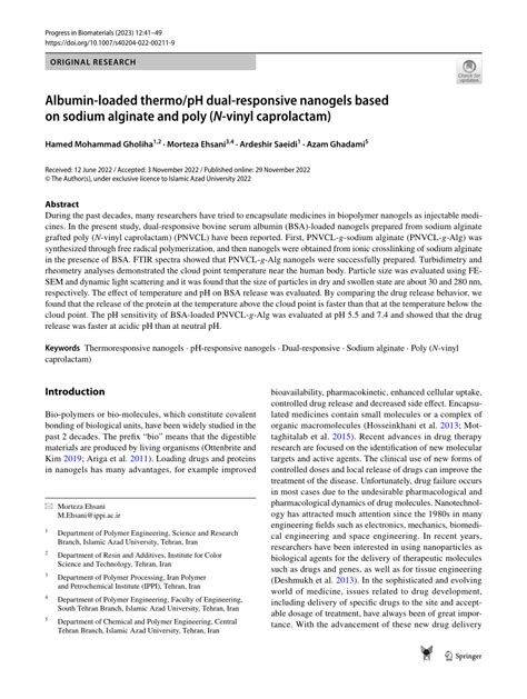 PDF Albumin Loaded Thermo PH Dual Responsive Nanogels Based On Sodium