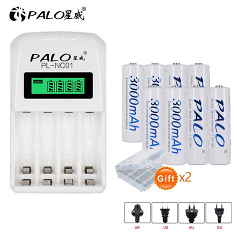 Compra PALO 8pcs AA 1 2v 3000mAh nimh batería recargable 4 ranuras