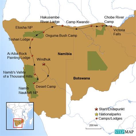 StepMap Nadolny Namibia Botswana Simbabwe Landkarte für Namibia