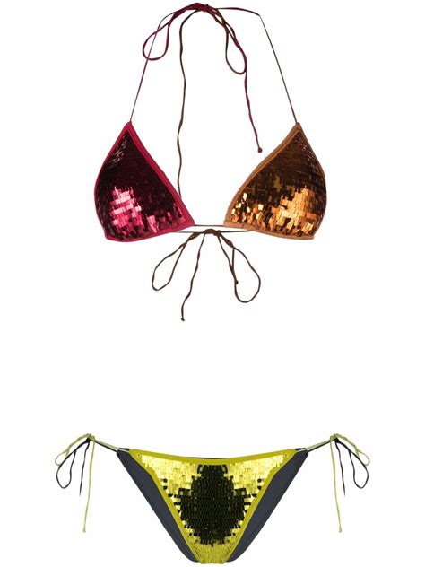 Oséree Microkini Sequin Bikini Set Farfetch