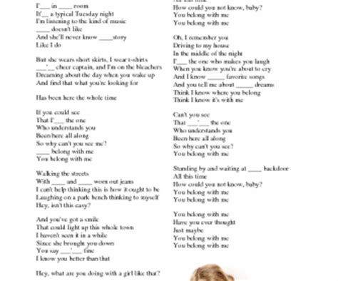 Song Worksheet: You Belong with Me by Taylor Swift