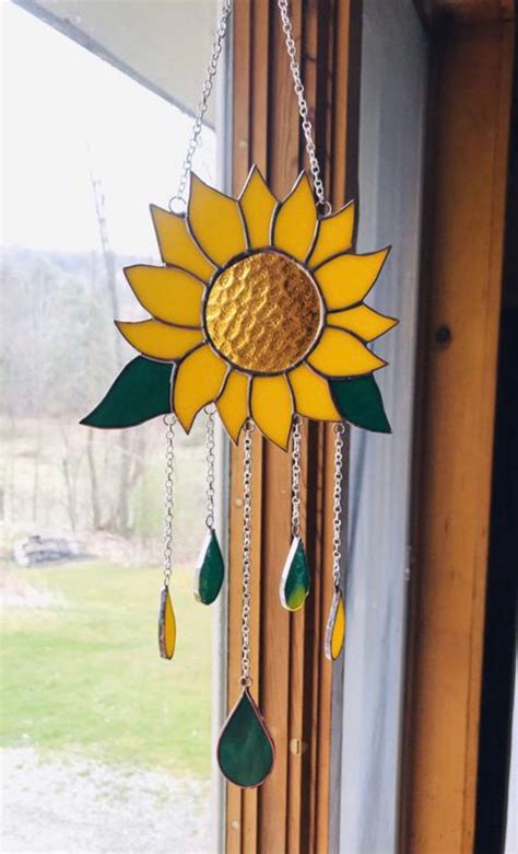 Sunflower Stained Glass Windchime Sun Catcher Wind Chime Etsy