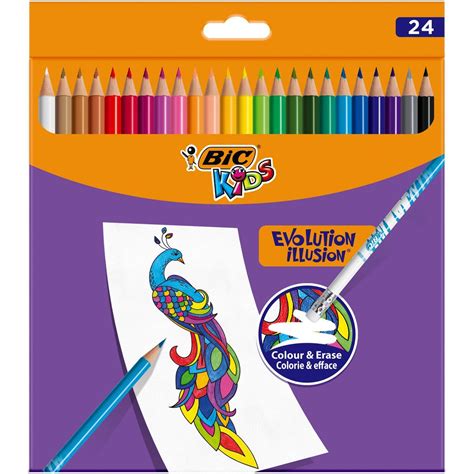 BIC Etui de 24 crayons de couleur effaçables Kids Evolution Illusion