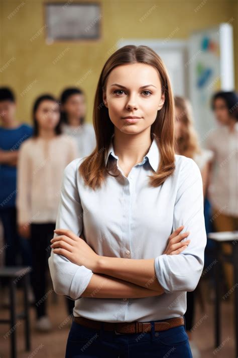 Premium Ai Image Portrait Of A Young Female Teacher Standing In Front