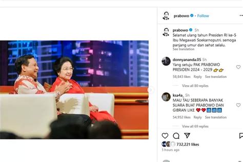 Prabowo Ucapkan Selamat Ulang Tahun Ke Megawati Melalui Whatsapp