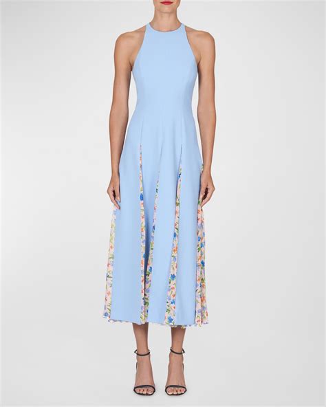 Carolina Herrera Floral Godet Midi Dress Neiman Marcus