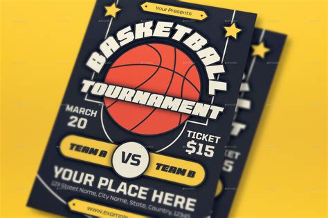 Black Flat Design Basketball Tournament Flyer Set Print Templates