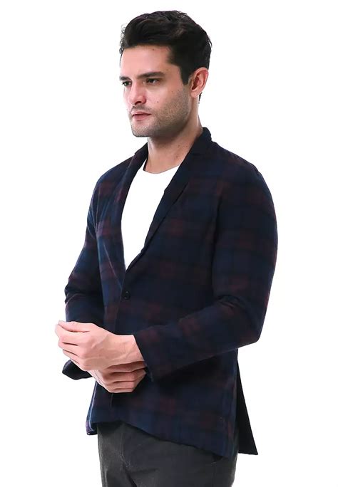 Jual Hamlin Elard Outerwear Pria Blazer Formal Lengan Panjang Plaid