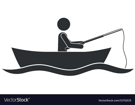 Monochrome Silhouette With Man In Boat Of Fishing Vector Image