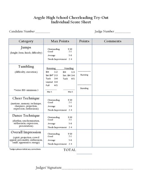 Cheerleading Tryout Score Sheet 4 Free Templates In Pdf Word Excel Download