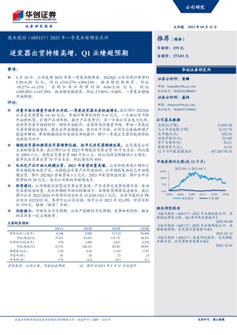 2023年一季度业绩预告点评：逆变器出货持续高增，q1业绩超预期