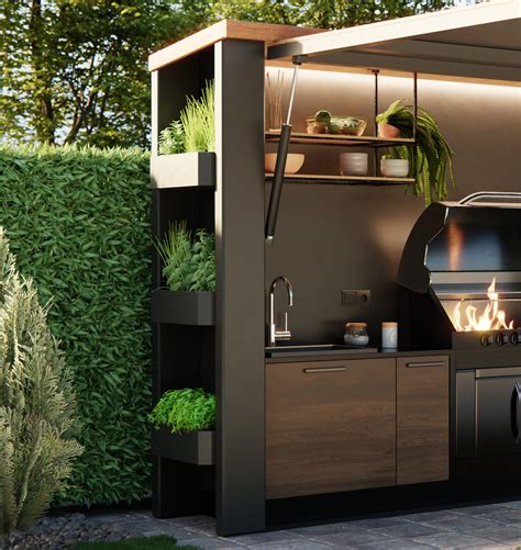 Modern Garden Kitchen sky Kitchen With Grill and Pizza Oven, Herbs ...