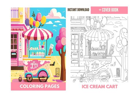 Beautiful Ice Cream Cart Coloring Pages for Adults Grayscale - Etsy