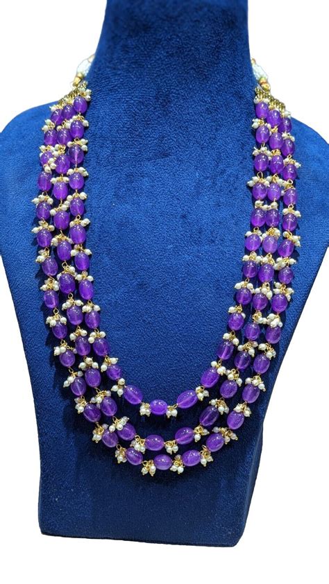 Three Layers Gemstone Beads Necklacehandmade Indian Necklacewedding Mala Ts Ebay