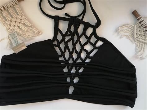 Damsel Black Macrame High Neck Bikini Top Gem