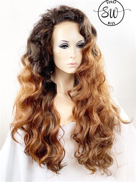 Ombré Auburn Curly Wavy Synthetic Wig Frontal Wig Synthetic Etsy