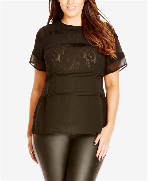 City Chic Trendy Plus Size Lace Illusion Top Macy S Trendy Plus Size Clothing Trendy Plus