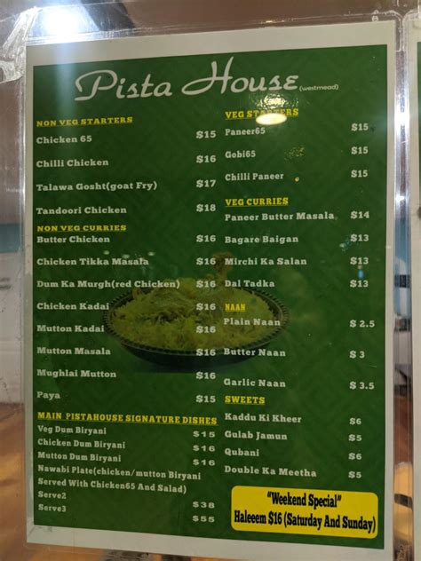 Menu At Pista House Restaurant Westmead