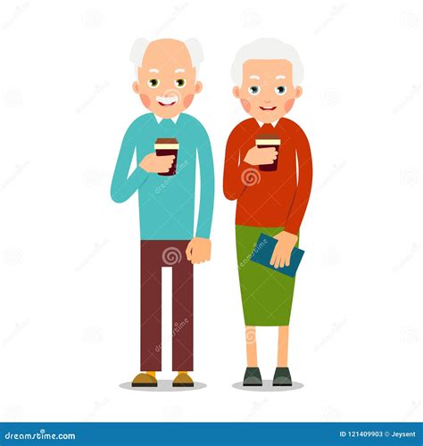 Old People Drinking Coffee. Elderly Persons, Man and Woman Stand Stock ...