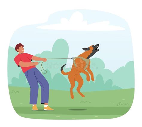 Owner Character Struggling To Control Aggressive Dog On Leash