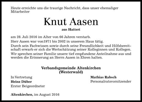 Traueranzeigen Von Knut Aasen Rz Trauer De