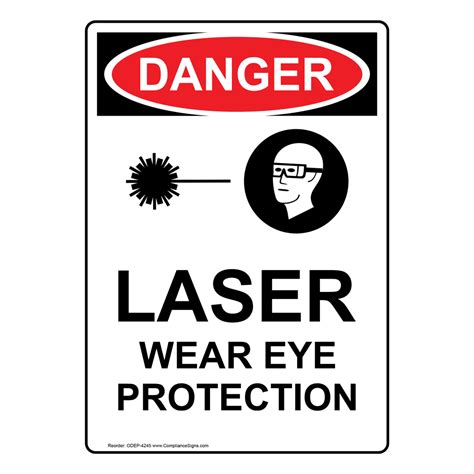 Vertical Laser Wear Eye Protection Sign OSHA DANGER