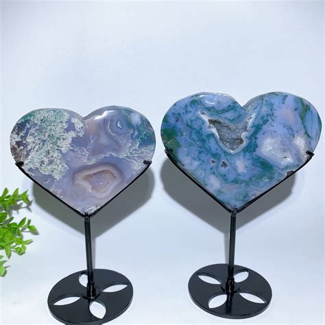 Druzy Moss Agate Heart 4-6" Crystal Display | Healing Sounds
