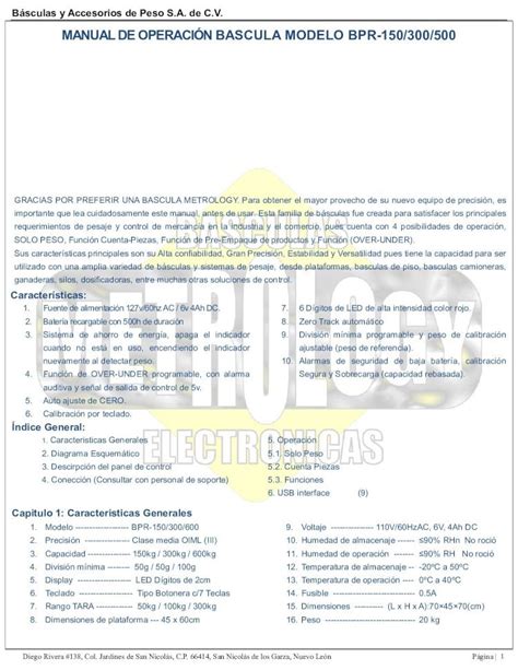 PDF MANUAL DE OPERACIÓN BASCULA MODELO BPR 150 300