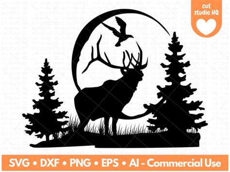 Deer Svg File, Deer Silhouette Svg, Deer in the Forest Svg, Pine Trees ...