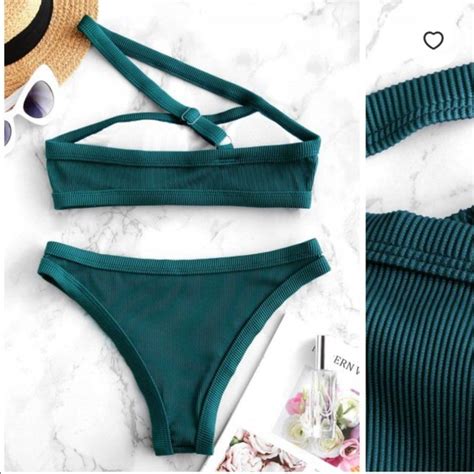 Swim Nwt Ribbed One Shoulder Hot Bikini Set Poshmark