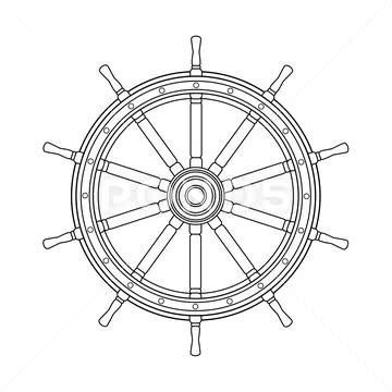 Vector Black White Boat Handwheel Ship Wheel Helm Graphic