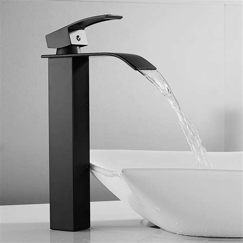 High Waterfall Tall Basin Faucet Bathroom Sink Taps Basin Mixer Black ...