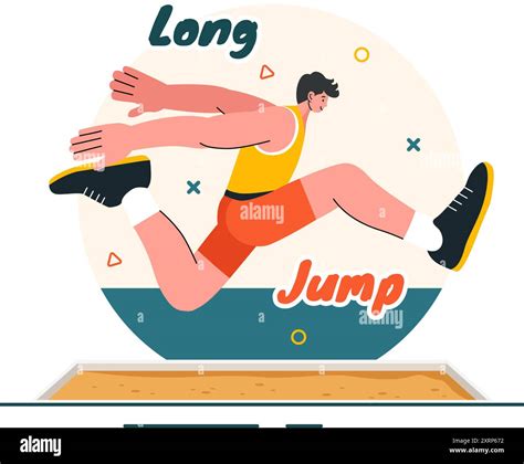 Vector Illustration Of An Athlete Performing A Long Jump In A Sand Pit