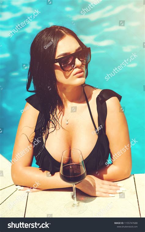 Sexy Brunette Woman Big Tits Swimsuit Stock Photo Edit Now 1155747688