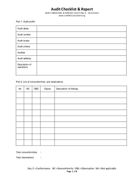 Internal Audit Report Template Iso Templates Example