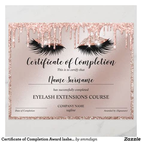 Certificate Of Completion Award Lashes Course Zazzle Certificate Of